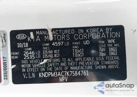 2019 Kia Sportage Lx z USA, uszkodzony, nr VIN KNDPM3AC7K7584761